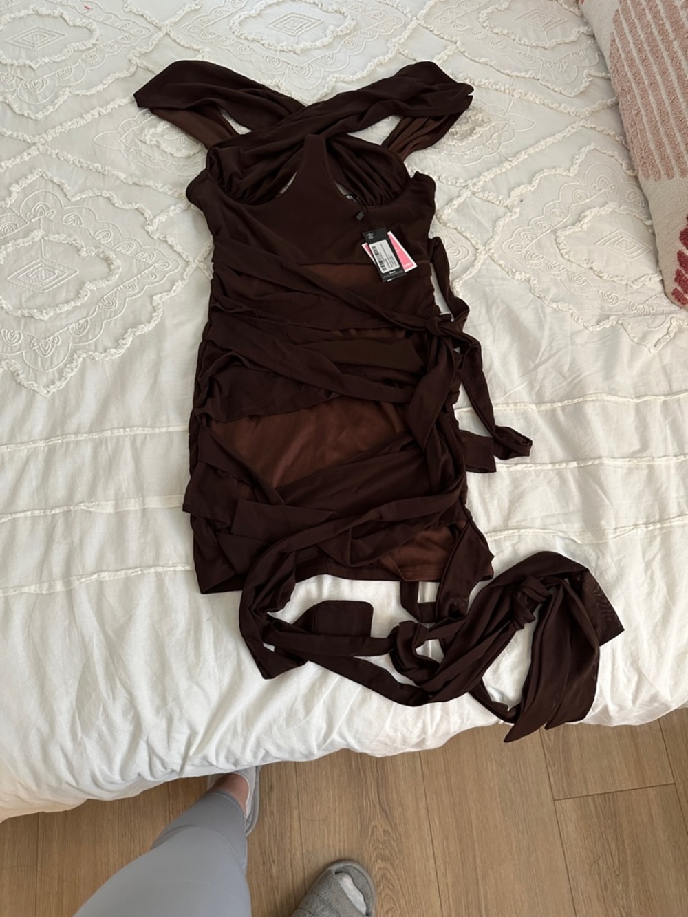 PrettyLittleThing Brown Wrapped Bodycon Dress